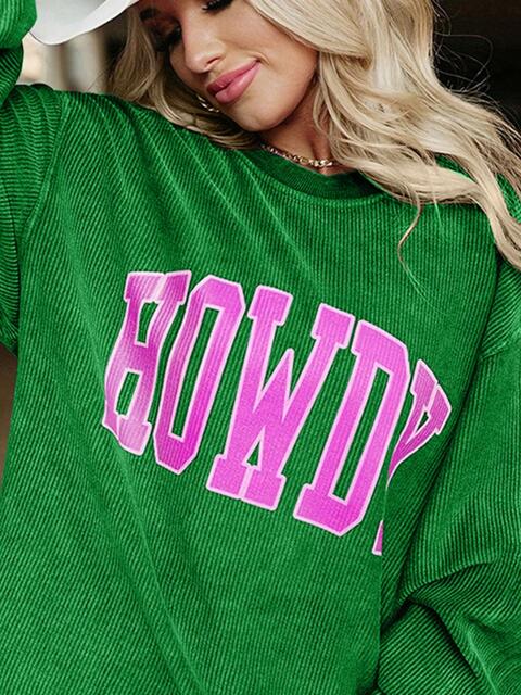 Full Size HOWDY Graphic Round Neck Sweatshirt BLUE ZONE PLANET