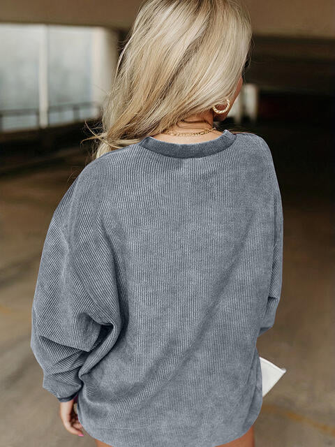 Full Size HOWDY Graphic Round Neck Sweatshirt BLUE ZONE PLANET