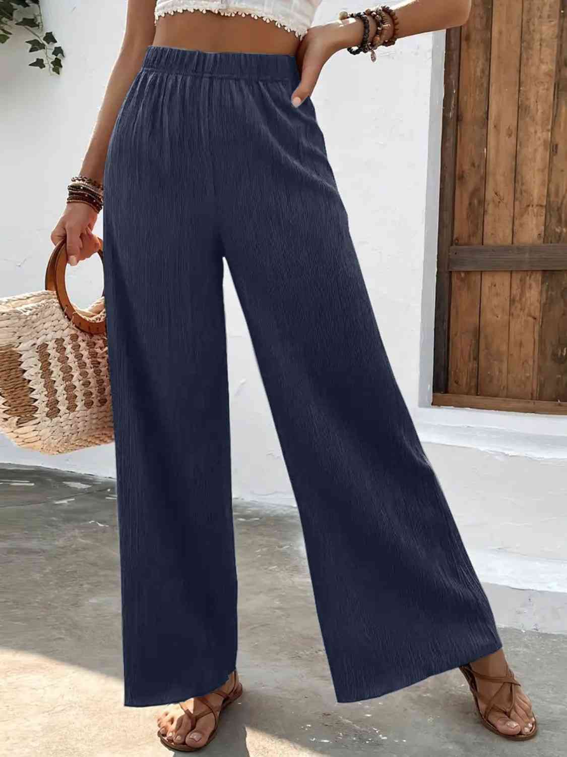 Full Size High Waist Wide Leg Pants BLUE ZONE PLANET