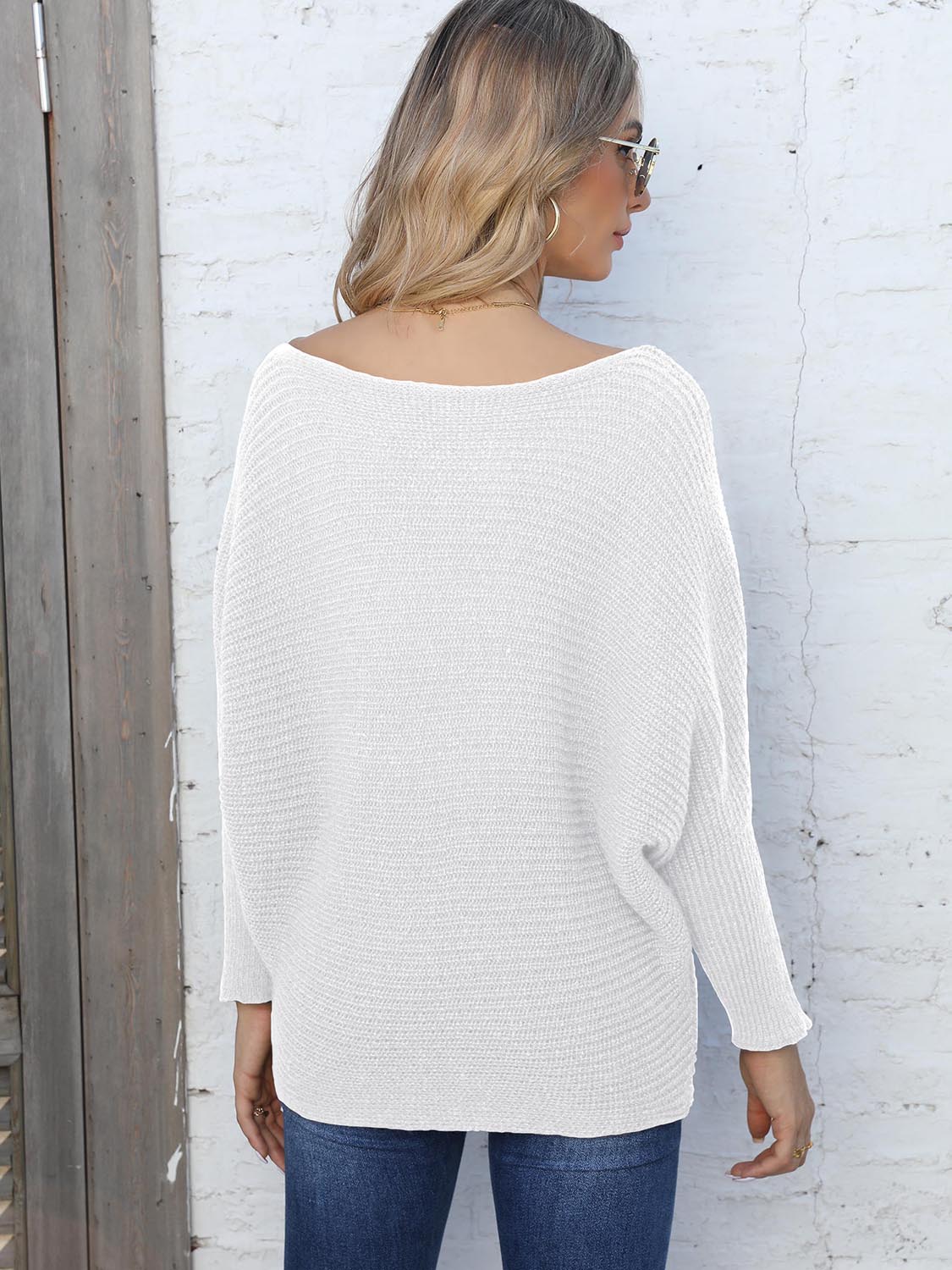 Full Size Horizontal Ribbing Dolman Sleeve Sweater BLUE ZONE PLANET