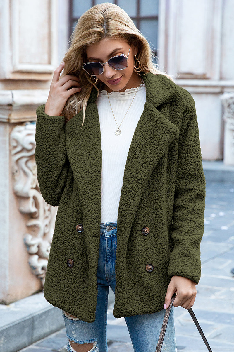 Full Size Lapel Collar Sherpa Coat BLUE ZONE PLANET