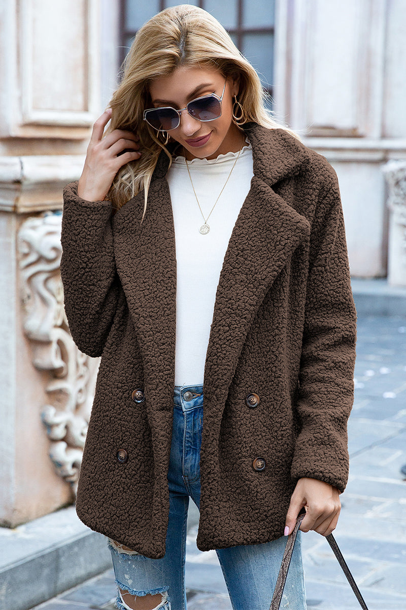 Full Size Lapel Collar Sherpa Coat BLUE ZONE PLANET