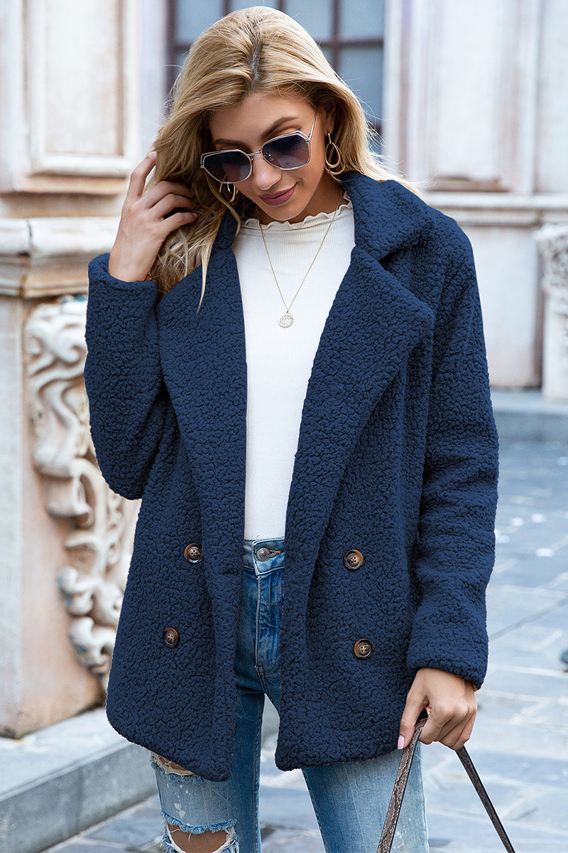 Full Size Lapel Collar Sherpa Coat BLUE ZONE PLANET