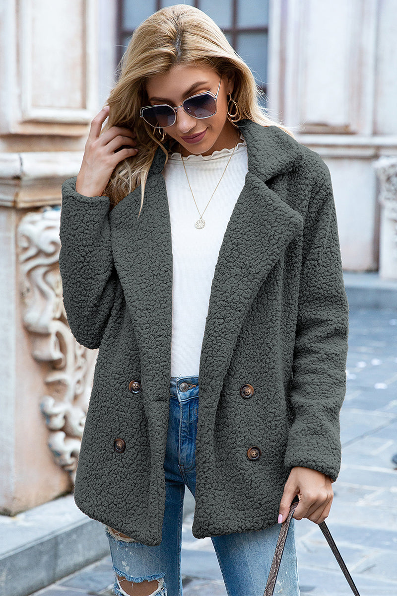 Full Size Lapel Collar Sherpa Coat BLUE ZONE PLANET