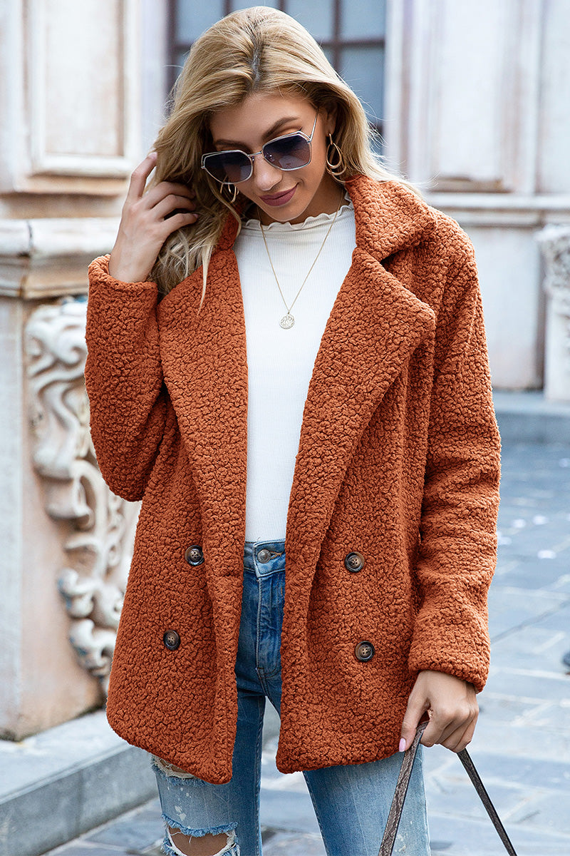 Full Size Lapel Collar Sherpa Coat BLUE ZONE PLANET