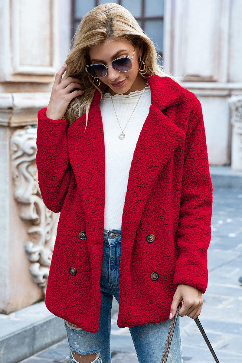 Full Size Lapel Collar Sherpa Coat BLUE ZONE PLANET