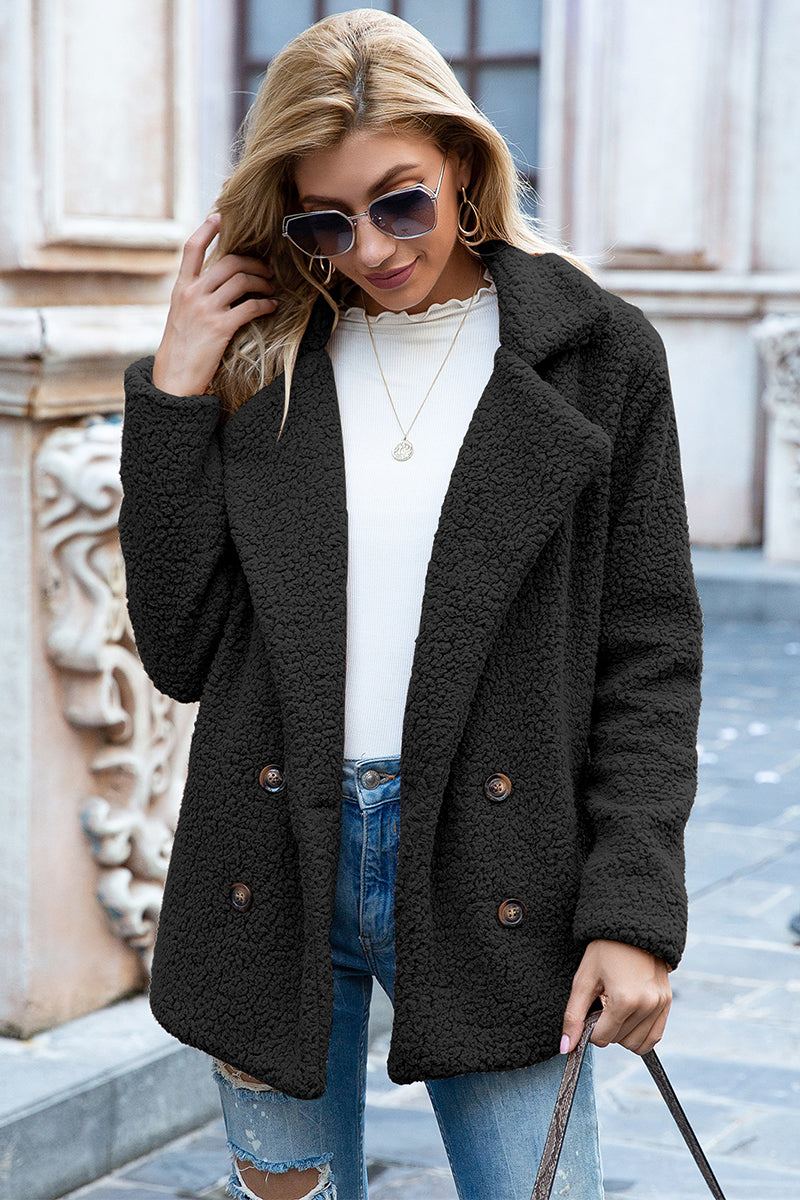 Full Size Lapel Collar Sherpa Coat BLUE ZONE PLANET