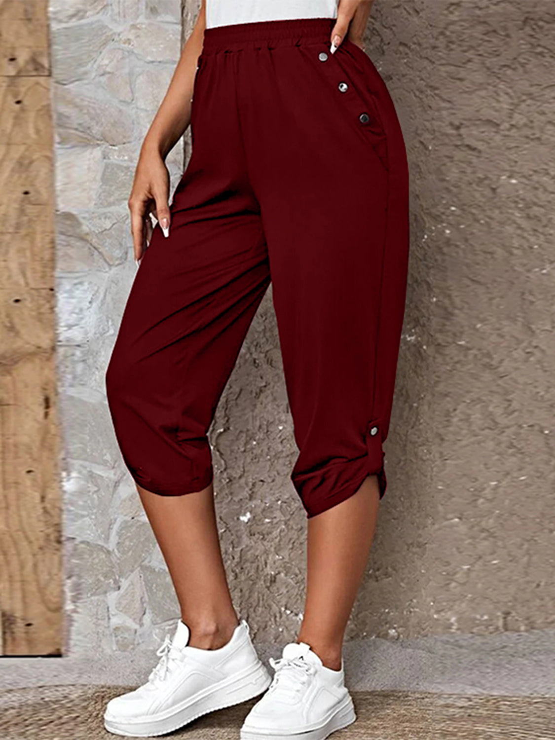 Full Size Roll-Tab Capris Pants BLUE ZONE PLANET