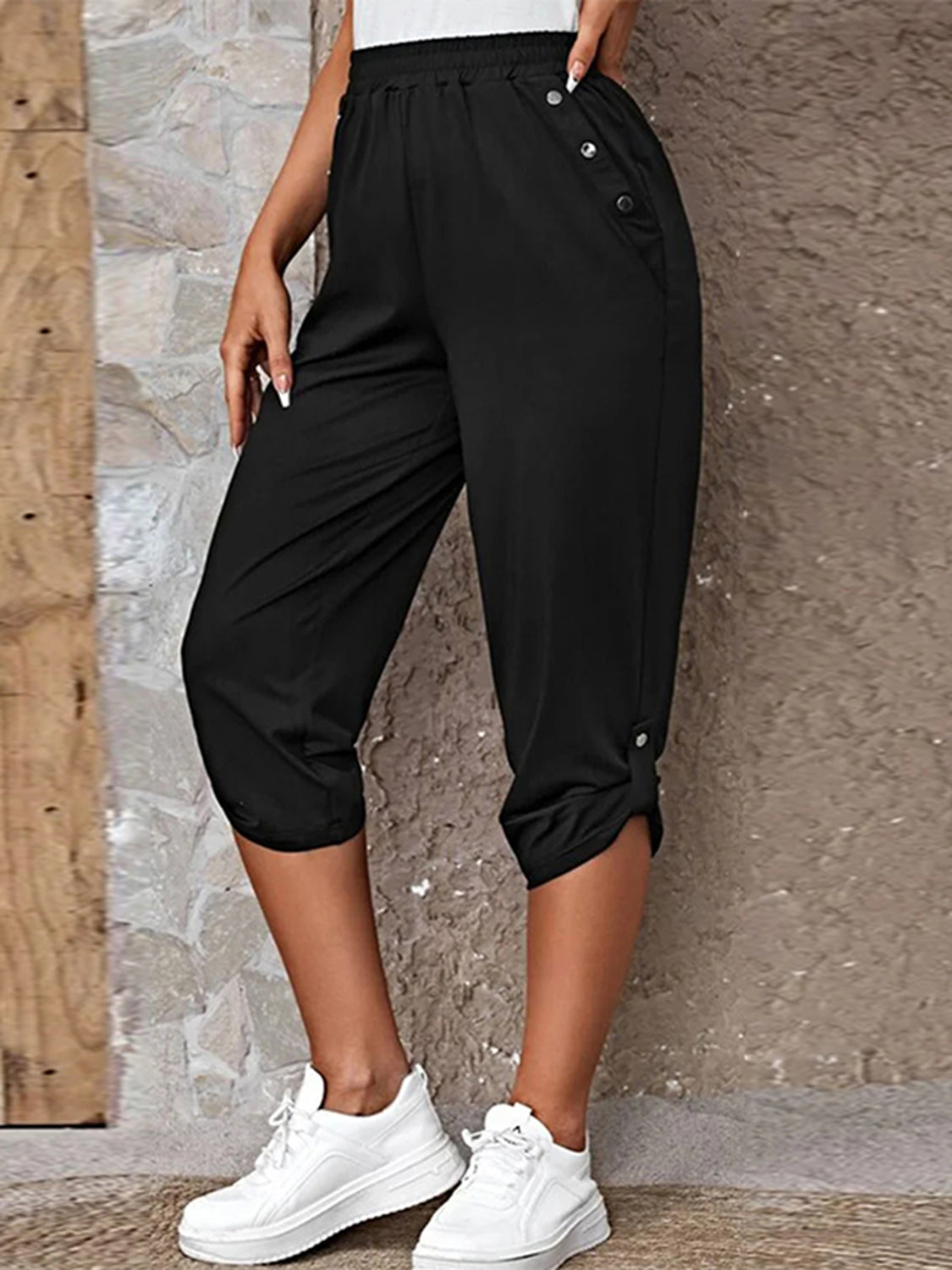 Full Size Roll-Tab Capris Pants BLUE ZONE PLANET