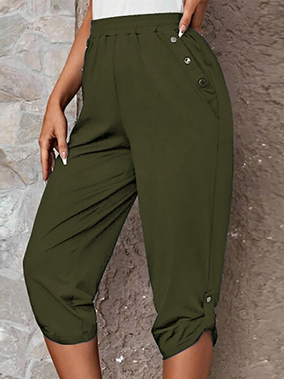 Full Size Roll-Tab Capris Pants BLUE ZONE PLANET