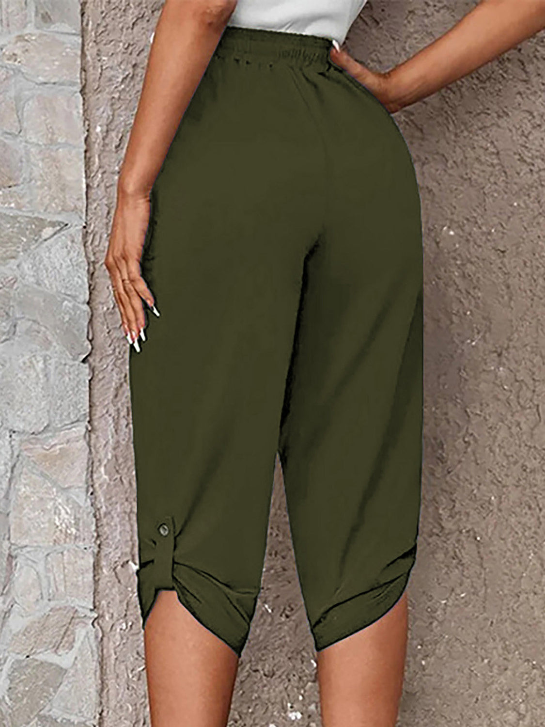 Full Size Roll-Tab Capris Pants BLUE ZONE PLANET