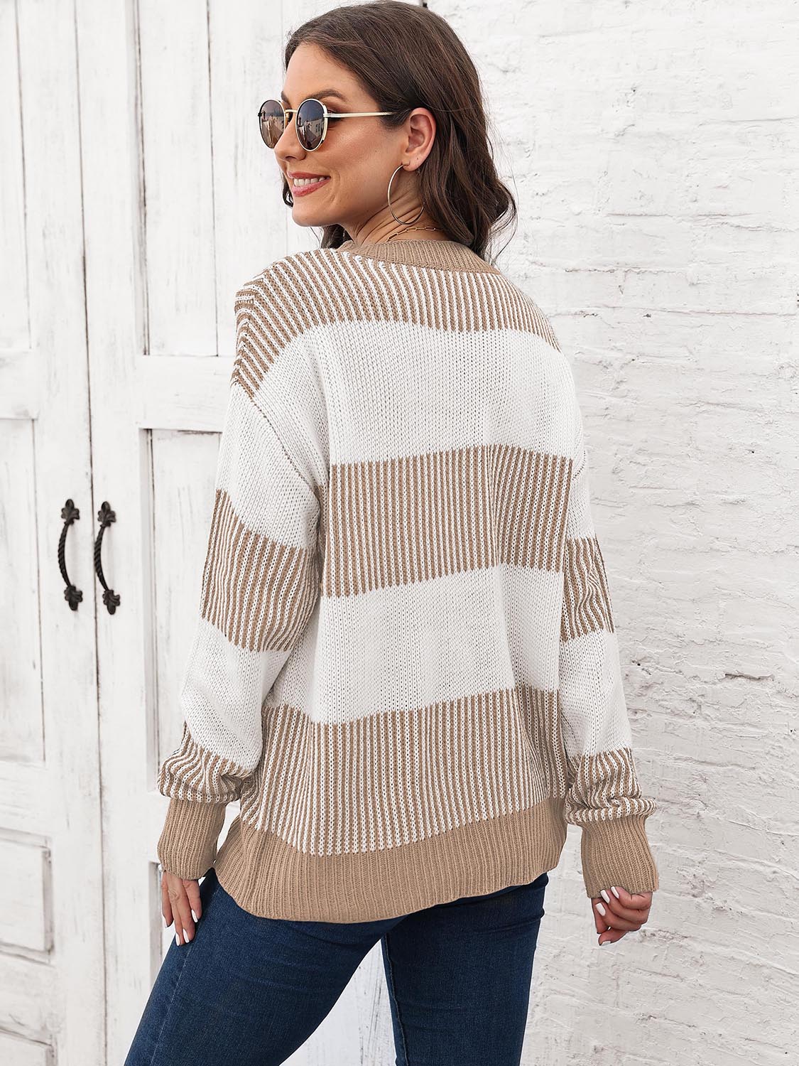 Full Size Round Neck Drop Shoulder Sweater BLUE ZONE PLANET