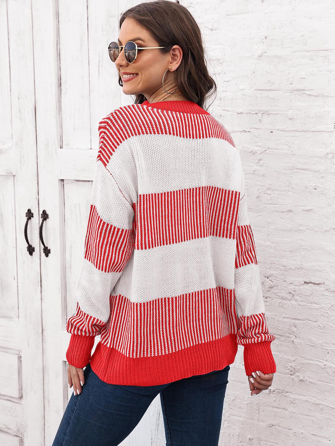 Full Size Round Neck Drop Shoulder Sweater BLUE ZONE PLANET