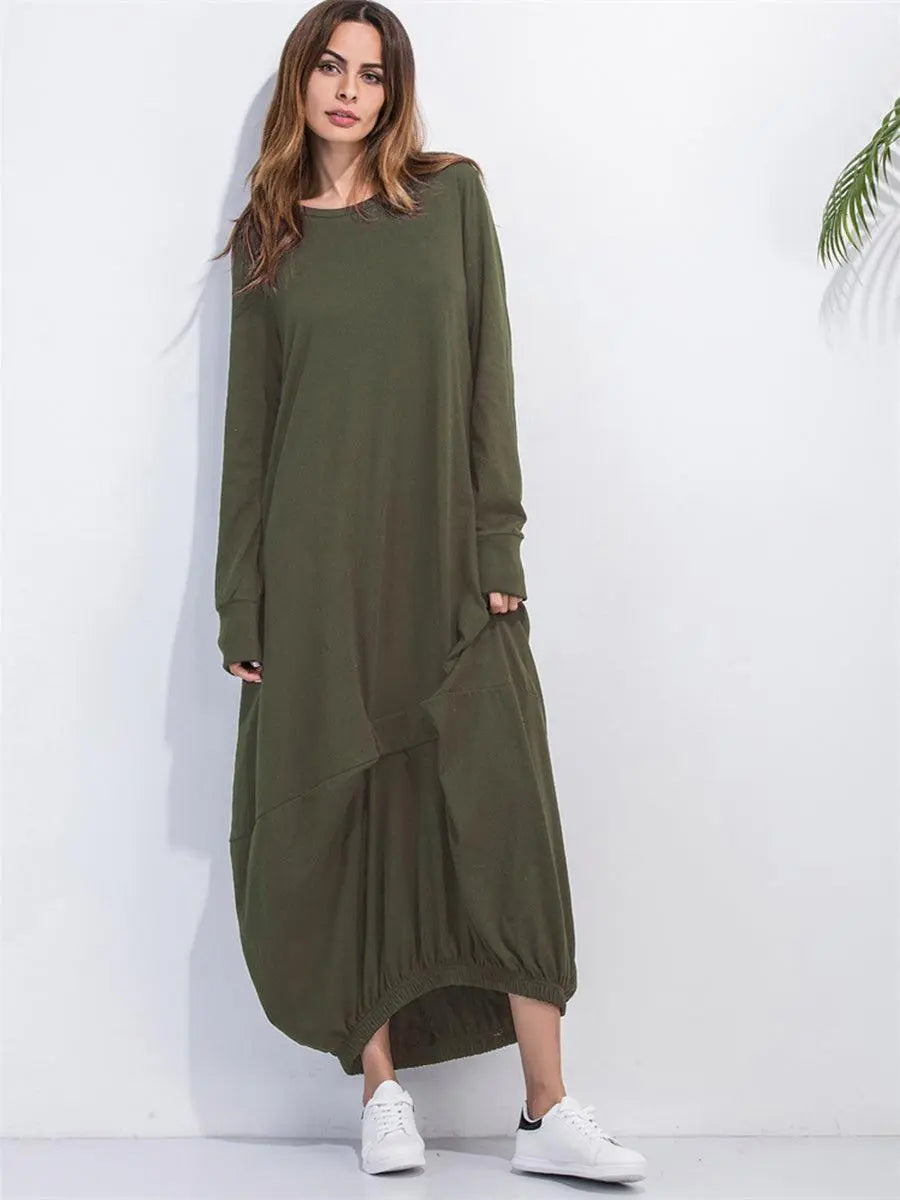Full Size Round Neck Long Sleeve Sweatshirt Dress BLUE ZONE PLANET