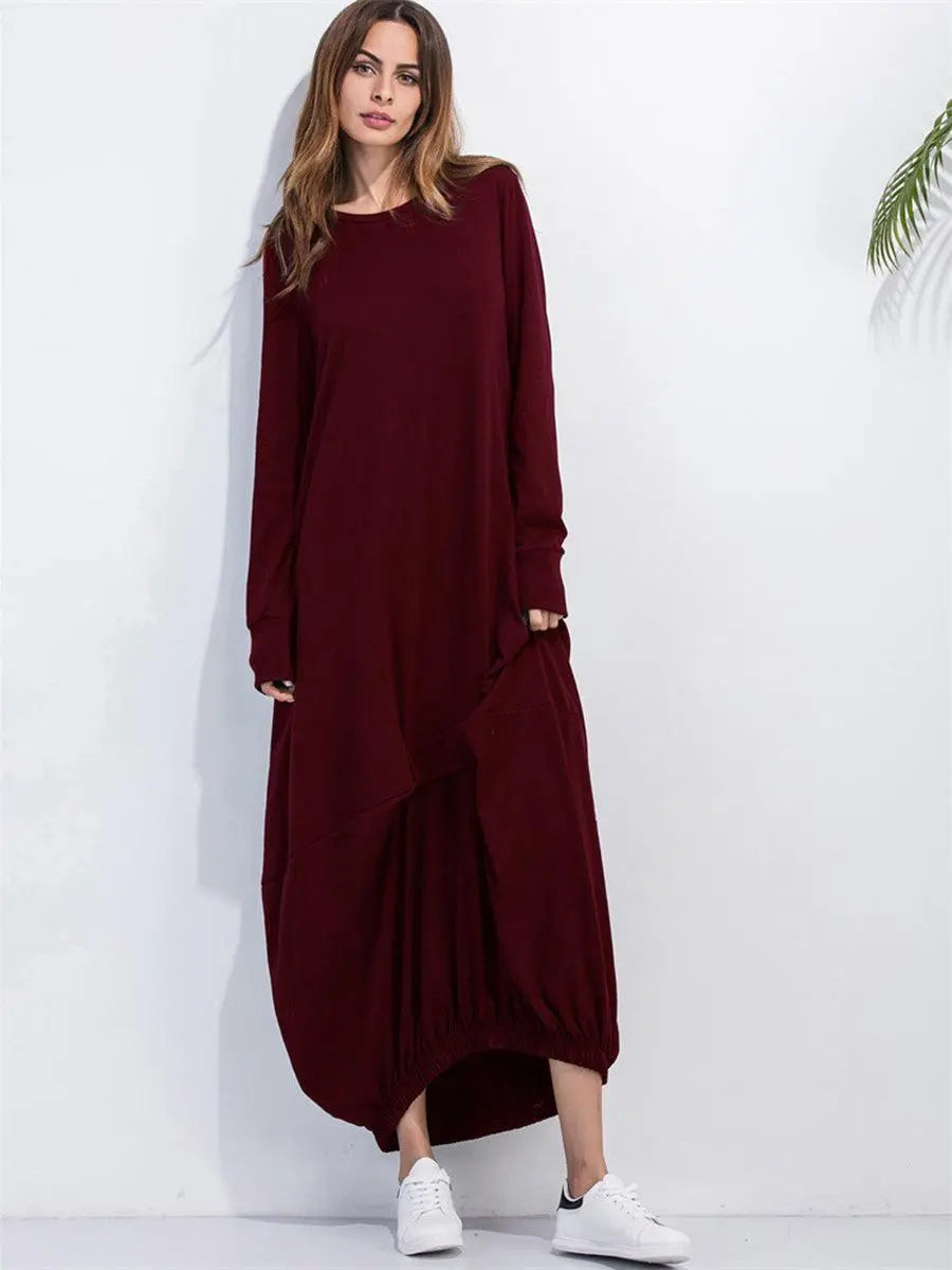 Full Size Round Neck Long Sleeve Sweatshirt Dress BLUE ZONE PLANET