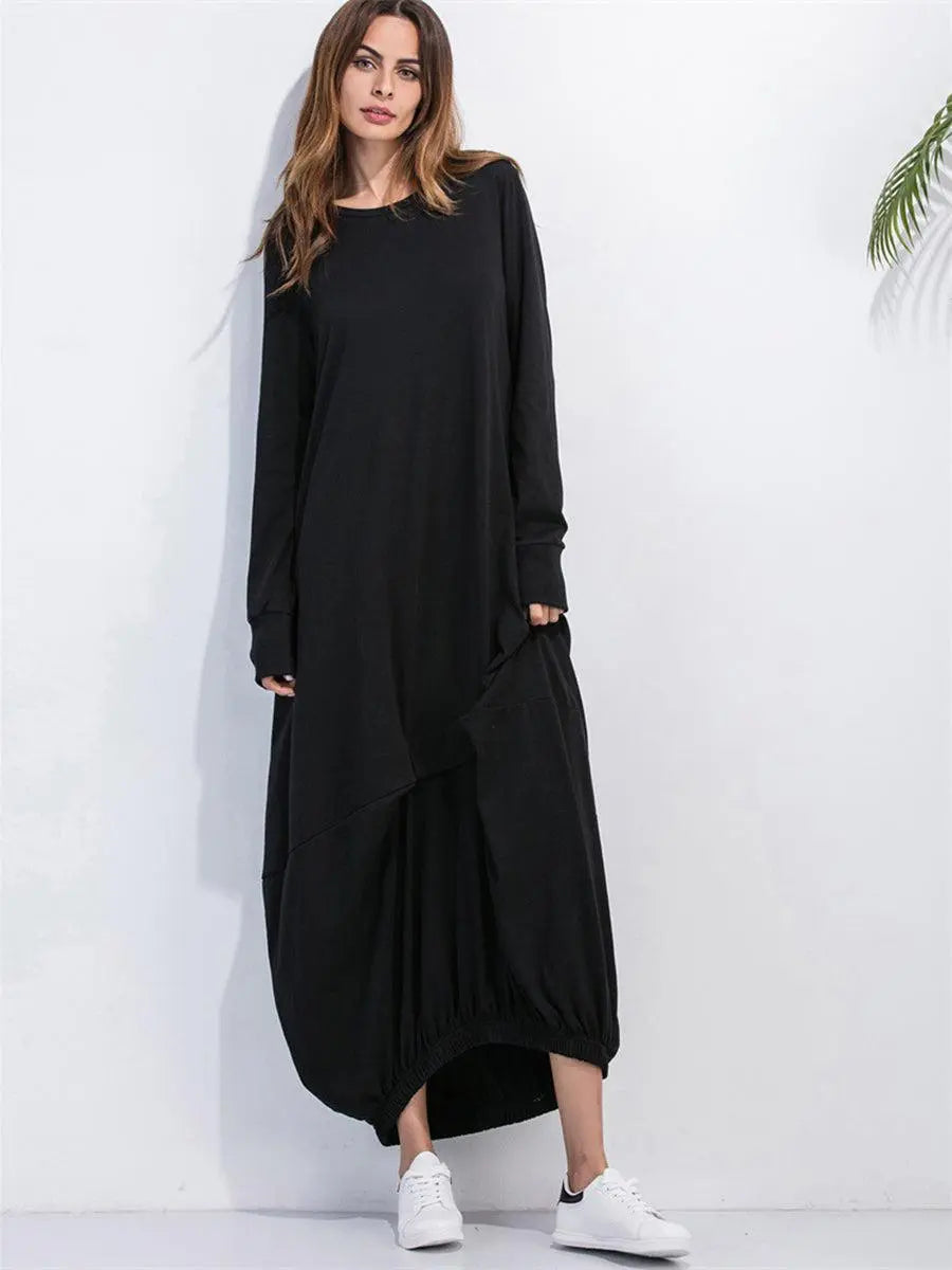 Full Size Round Neck Long Sleeve Sweatshirt Dress BLUE ZONE PLANET