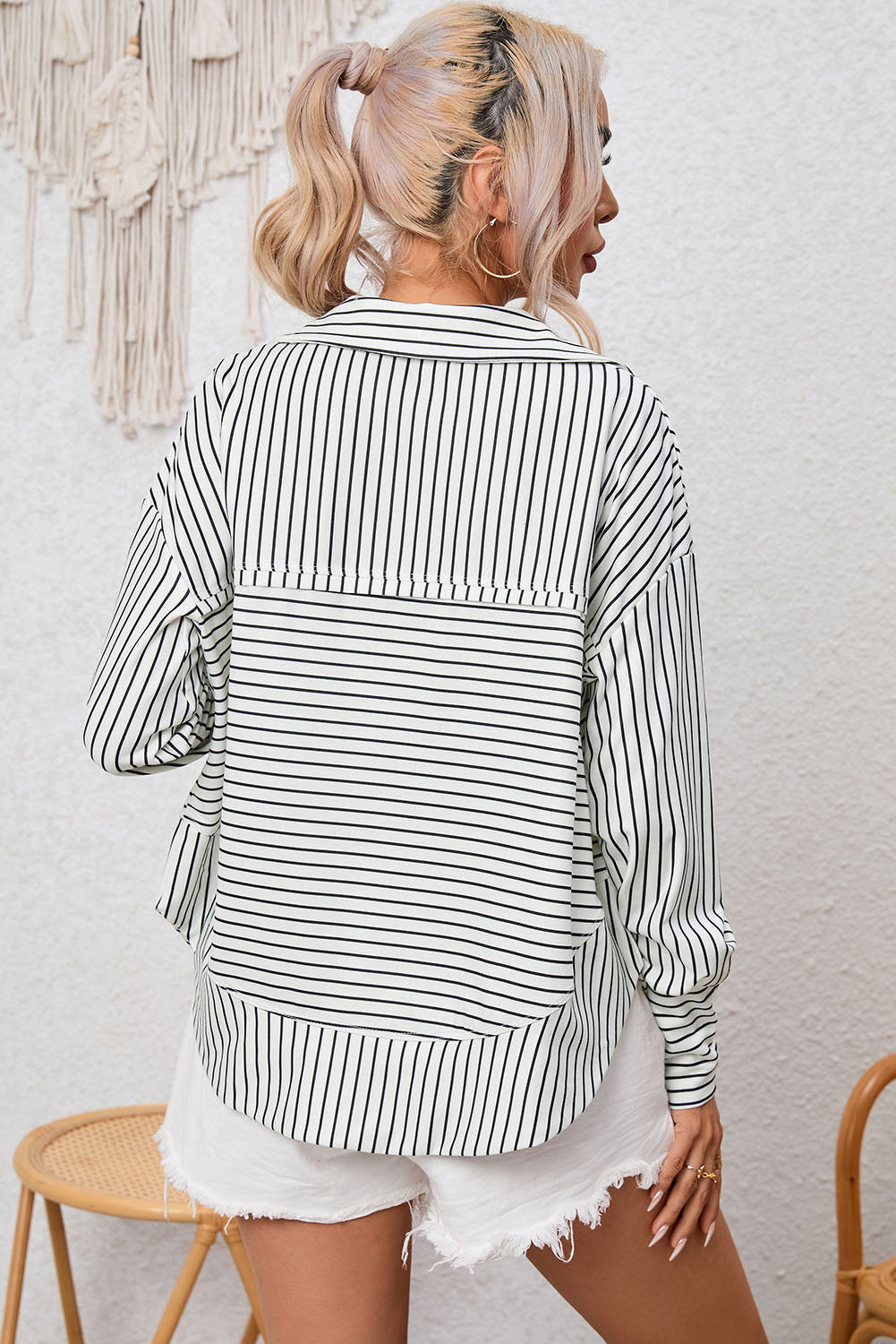 Full Size Striped Collared Top BLUE ZONE PLANET