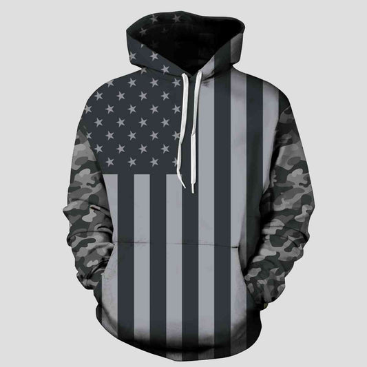 Full Size US Flag Camouflage Drawstring Hoodie BLUE ZONE PLANET