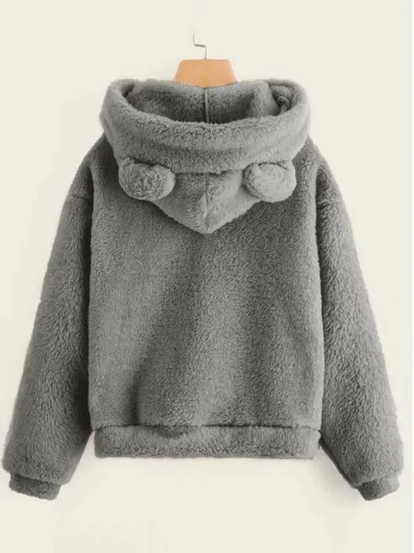 Fur bunny ear hooded warm sweatshirt kakaclo