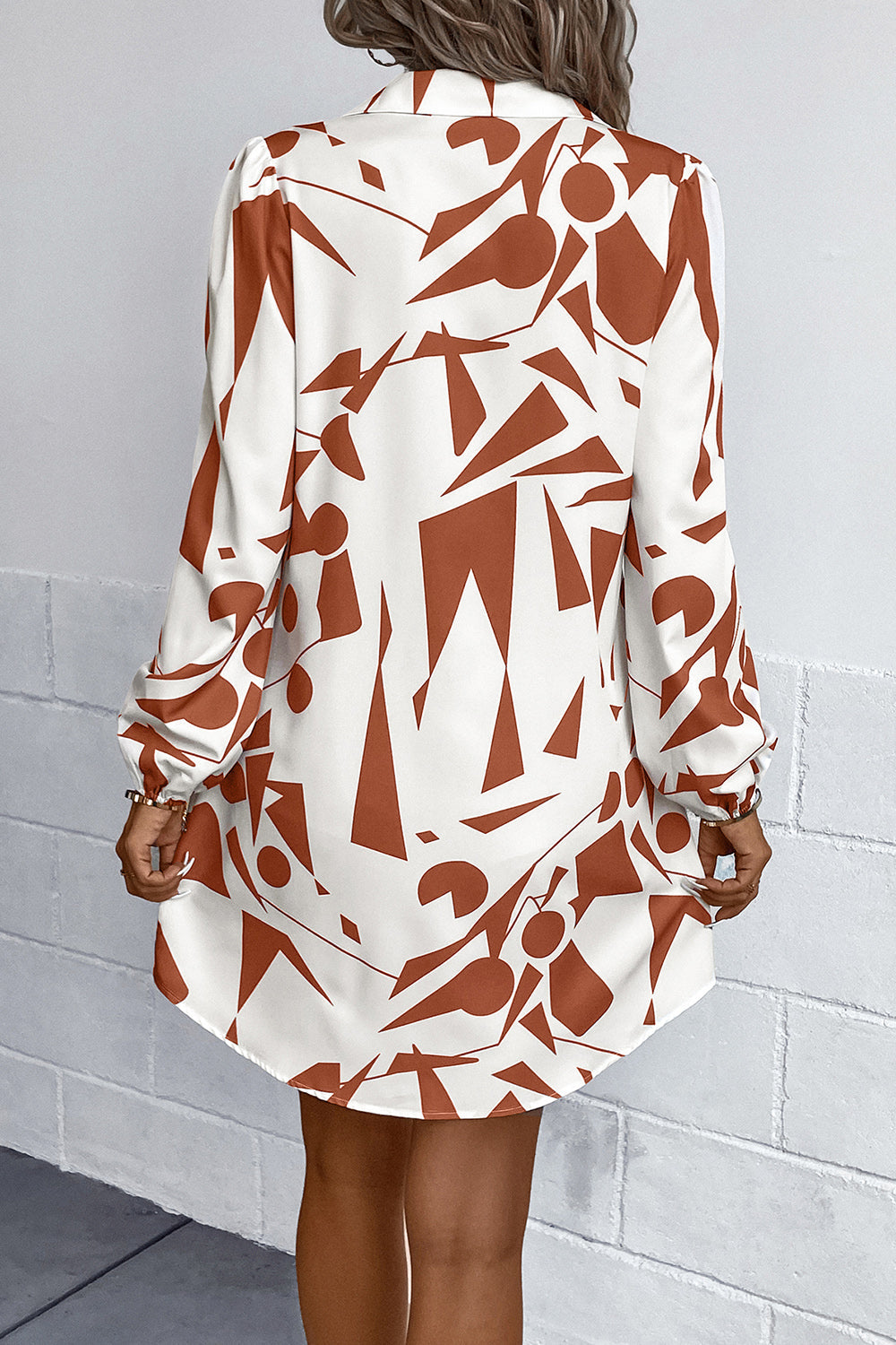 Geometric Long Sleeve Shirt Dress BLUE ZONE PLANET
