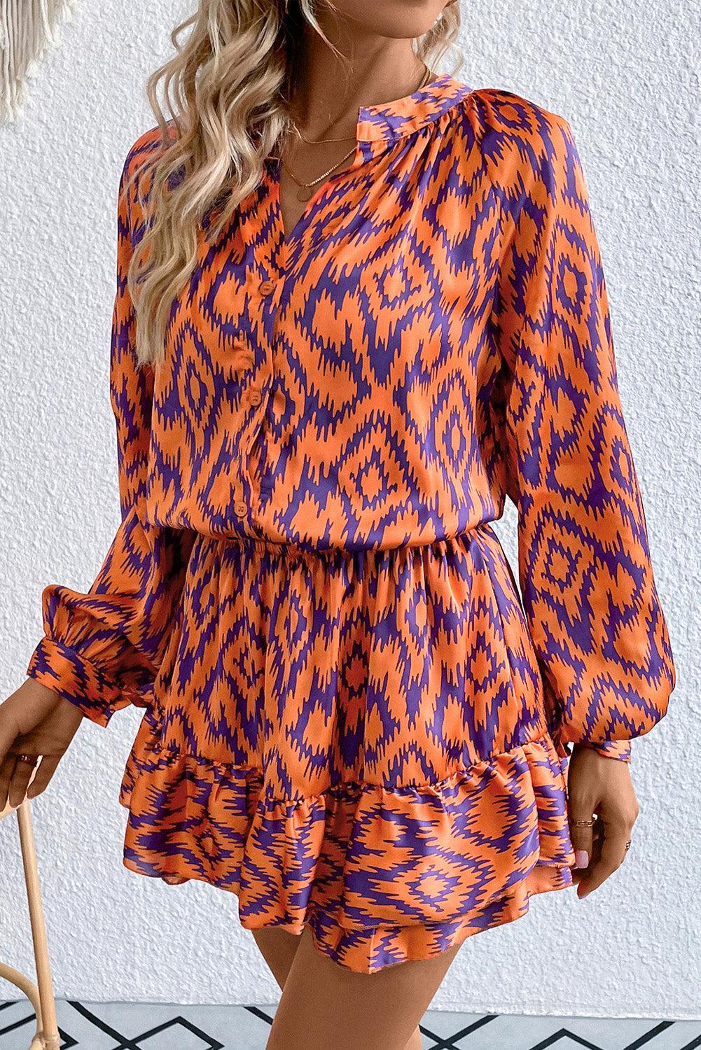 Geometric Notched Neck Romper BLUE ZONE PLANET