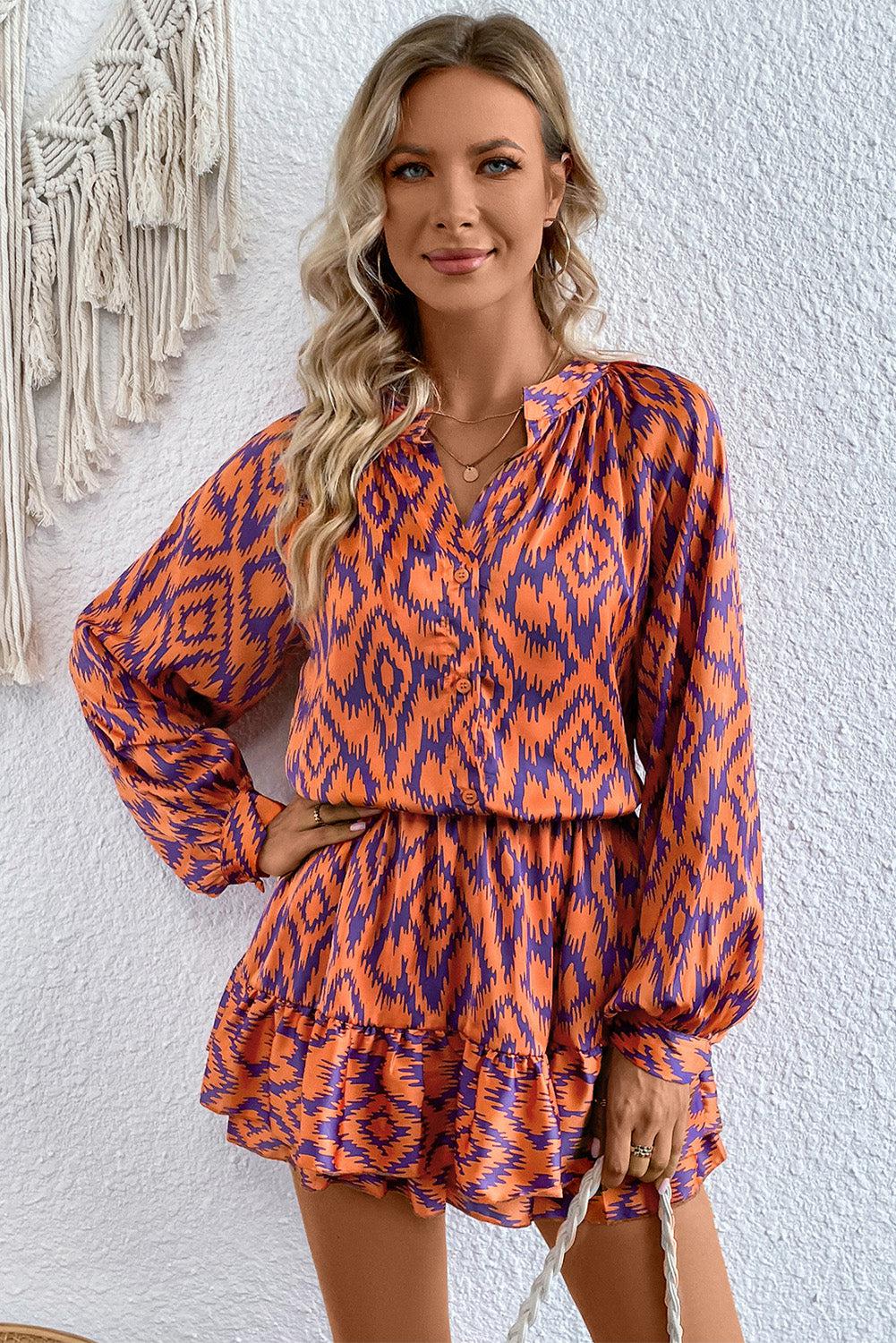 Geometric Notched Neck Romper BLUE ZONE PLANET