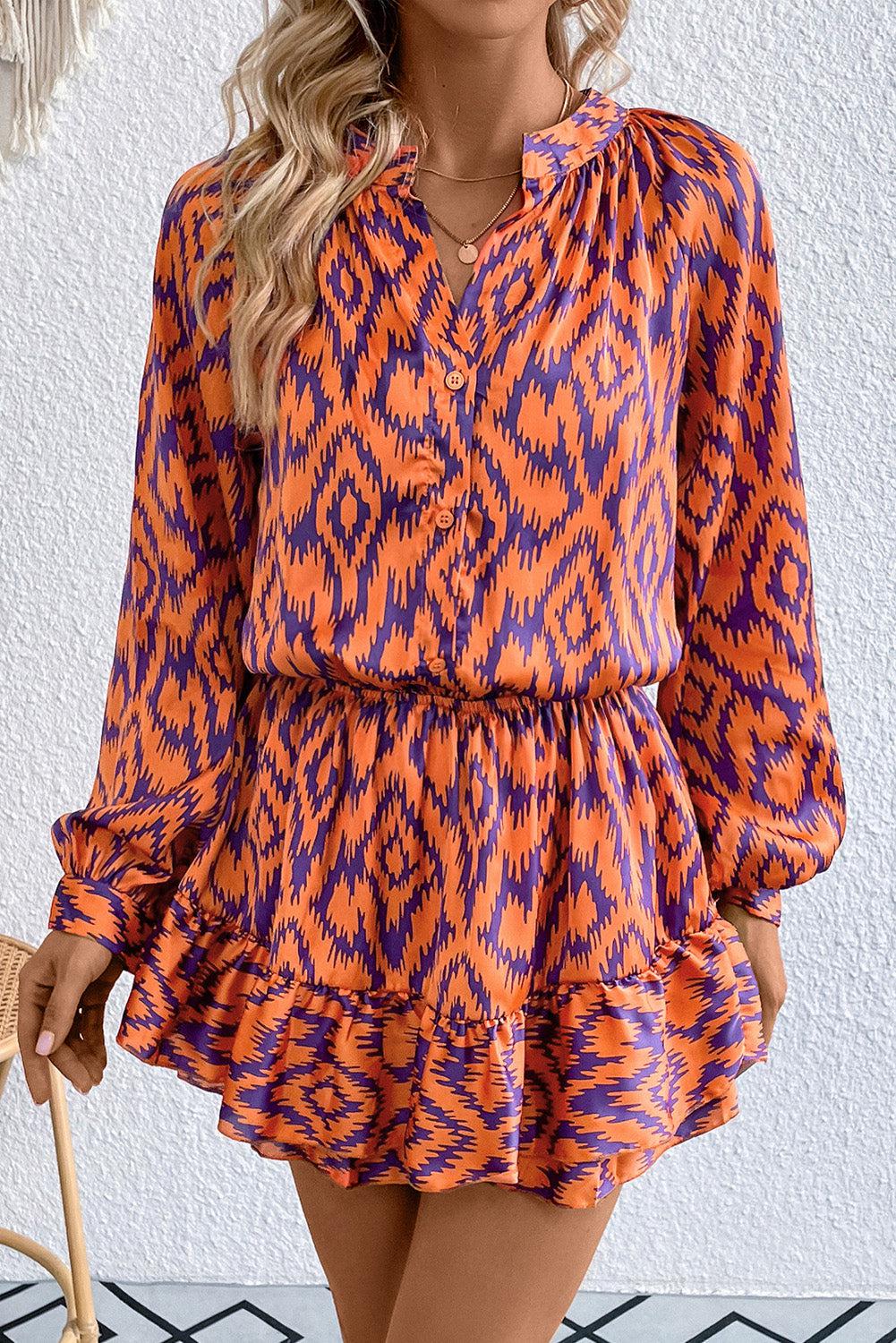 Geometric Notched Neck Romper BLUE ZONE PLANET