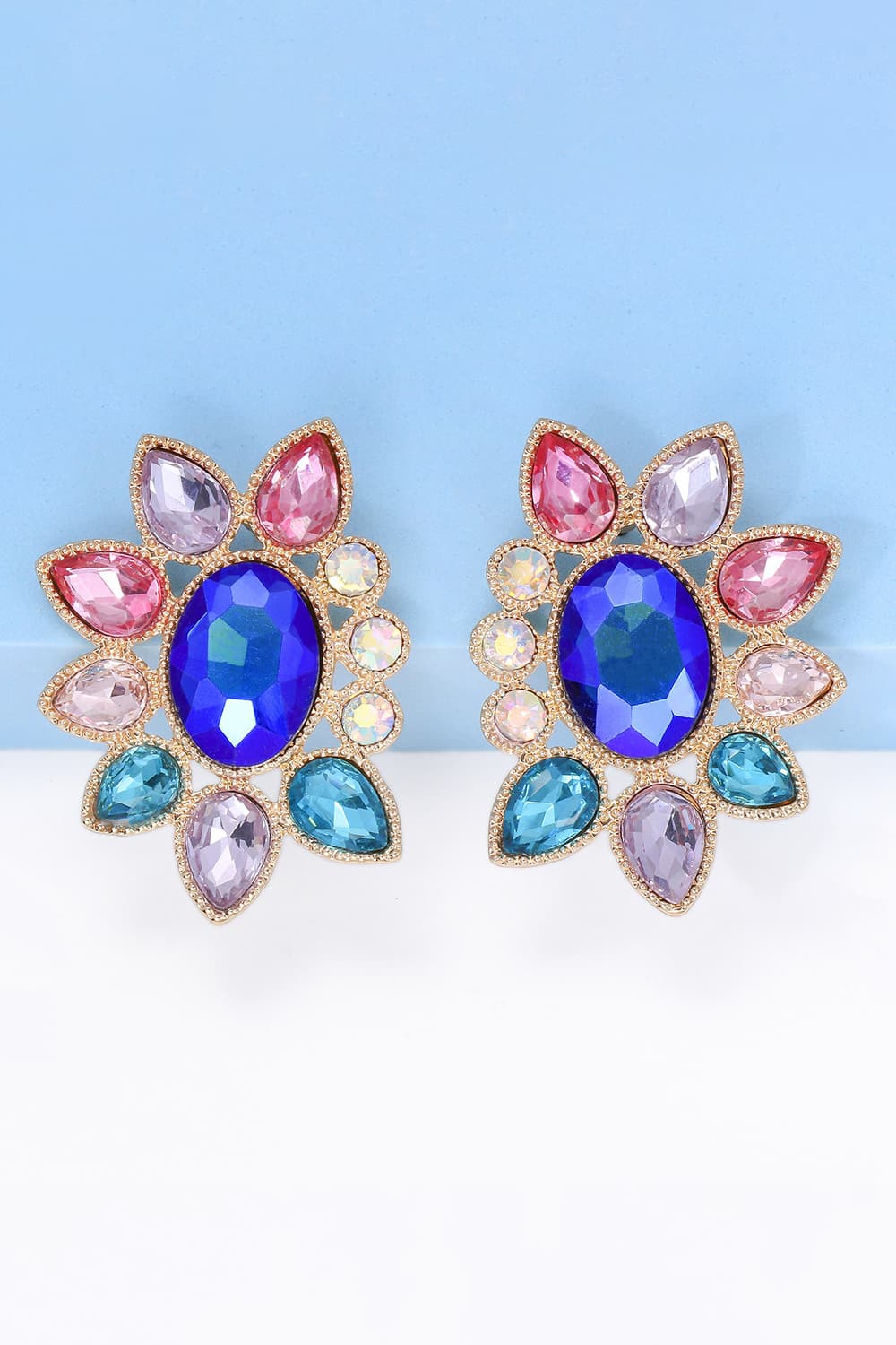 Geometrical Shape Glass Stone Dangle Earrings BLUE ZONE PLANET