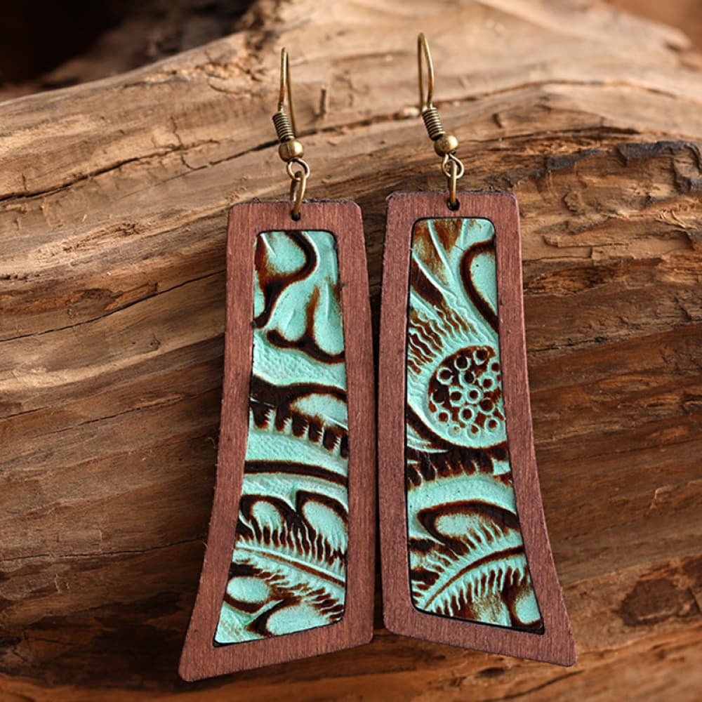 Geometrical Shape Wooden Dangle Earrings BLUE ZONE PLANET