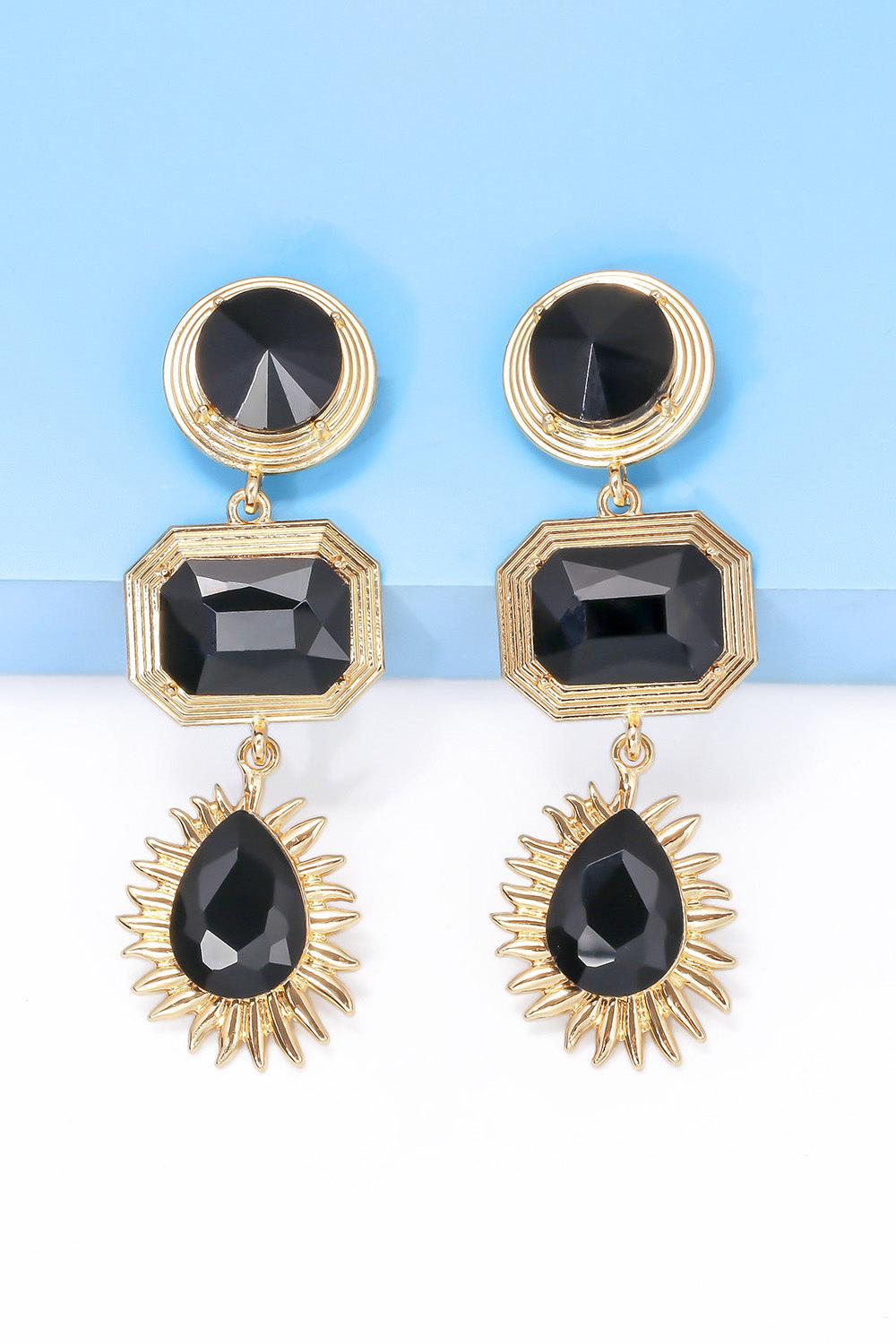 Geometrical Shape Zinc Alloy Frame Glass Dangle Earrings BLUE ZONE PLANET
