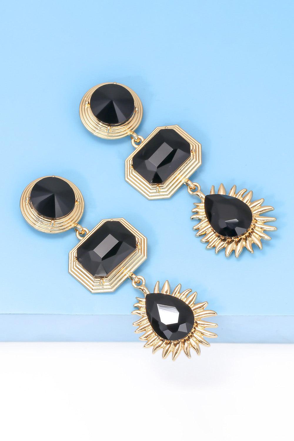 Geometrical Shape Zinc Alloy Frame Glass Dangle Earrings BLUE ZONE PLANET