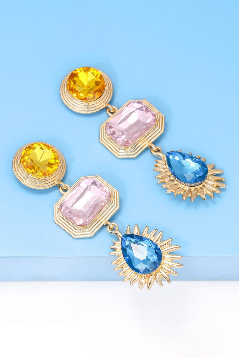 Geometrical Shape Zinc Alloy Frame Glass Dangle Earrings BLUE ZONE PLANET