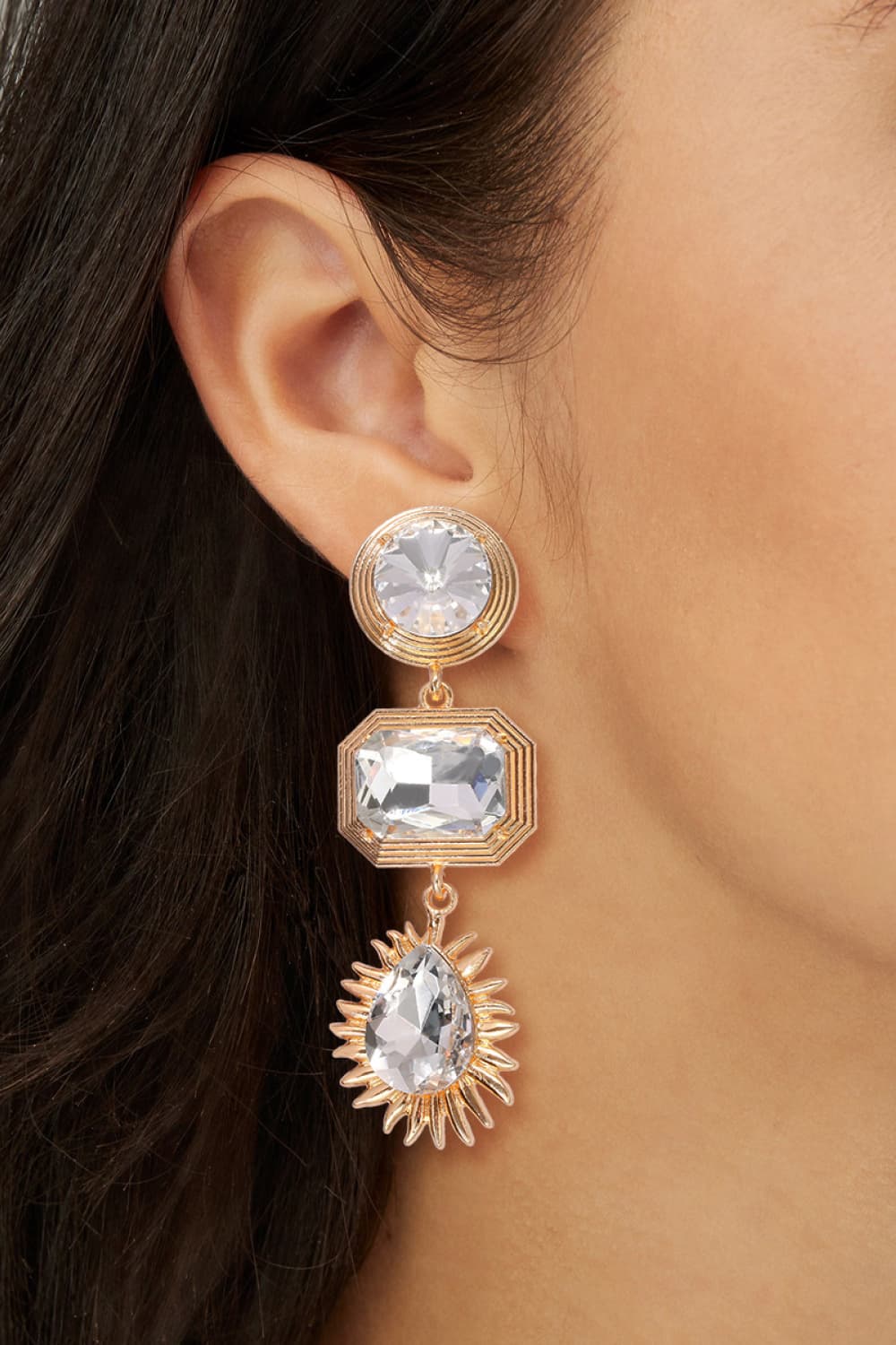 Geometrical Shape Zinc Alloy Frame Glass Dangle Earrings BLUE ZONE PLANET