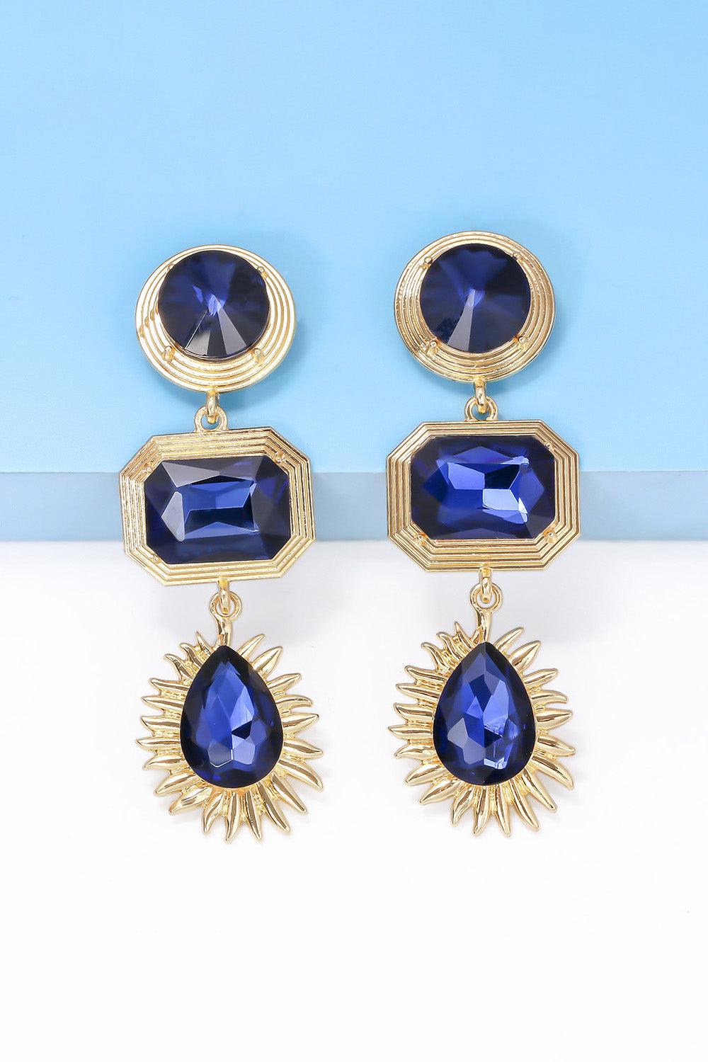 Geometrical Shape Zinc Alloy Frame Glass Dangle Earrings BLUE ZONE PLANET