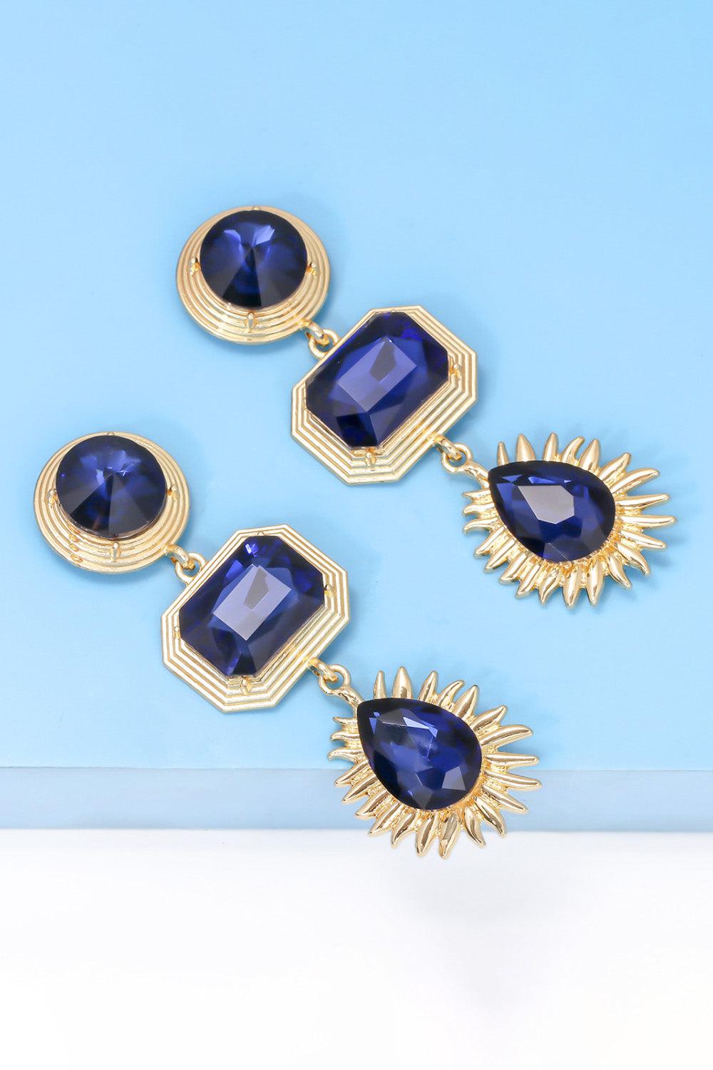 Geometrical Shape Zinc Alloy Frame Glass Dangle Earrings BLUE ZONE PLANET