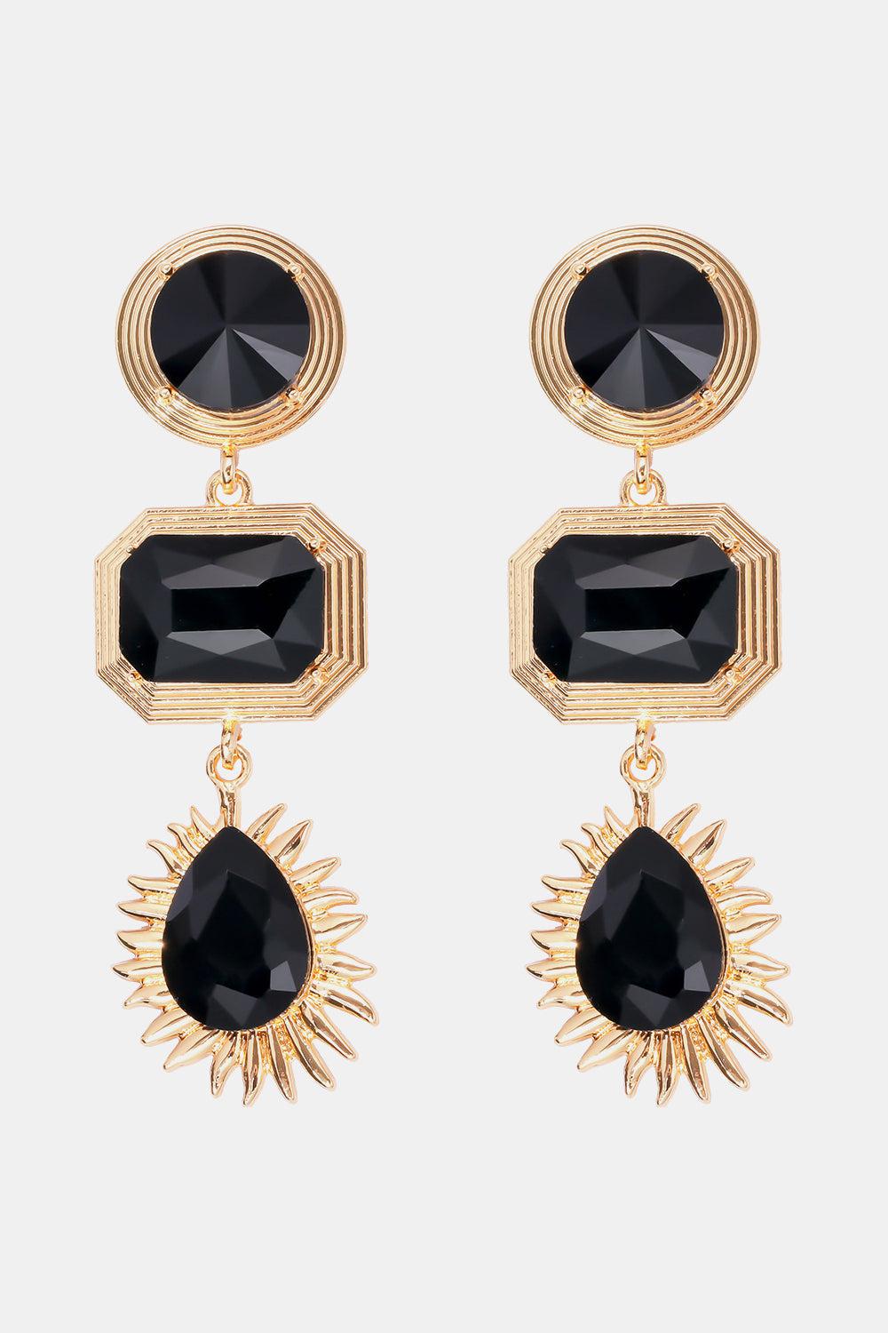Geometrical Shape Zinc Alloy Frame Glass Dangle Earrings BLUE ZONE PLANET