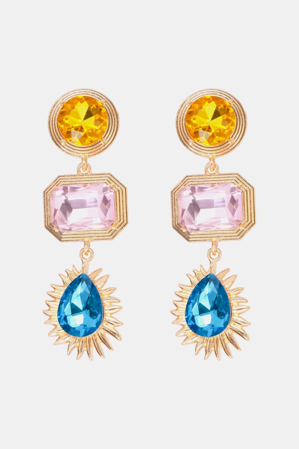 Geometrical Shape Zinc Alloy Frame Glass Dangle Earrings BLUE ZONE PLANET