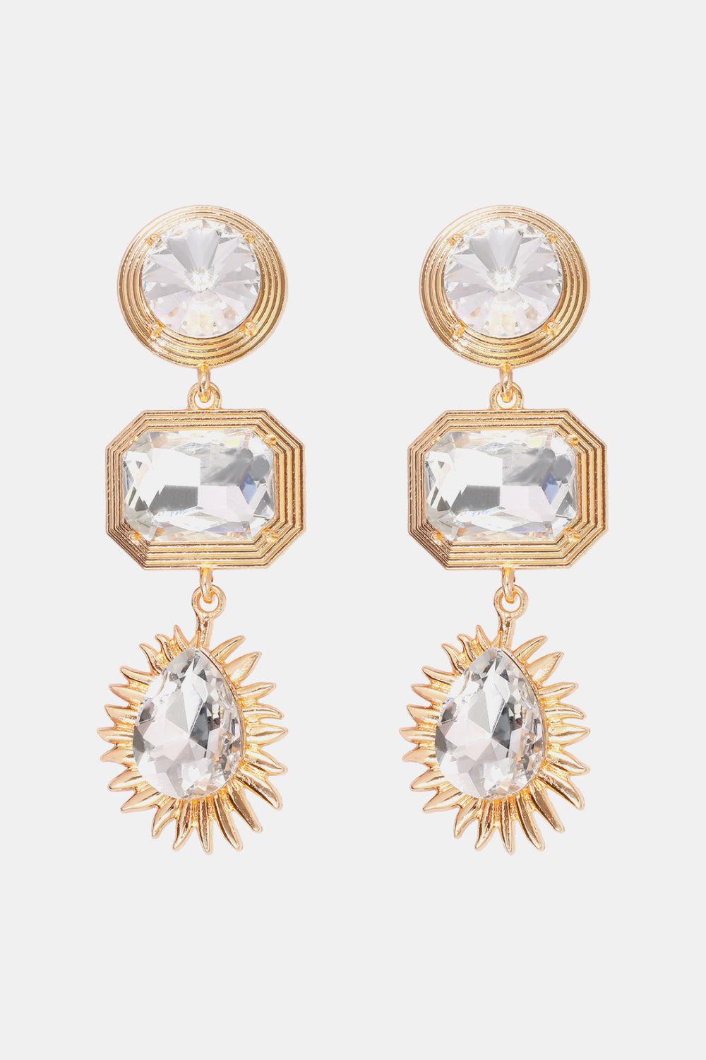 Geometrical Shape Zinc Alloy Frame Glass Dangle Earrings BLUE ZONE PLANET