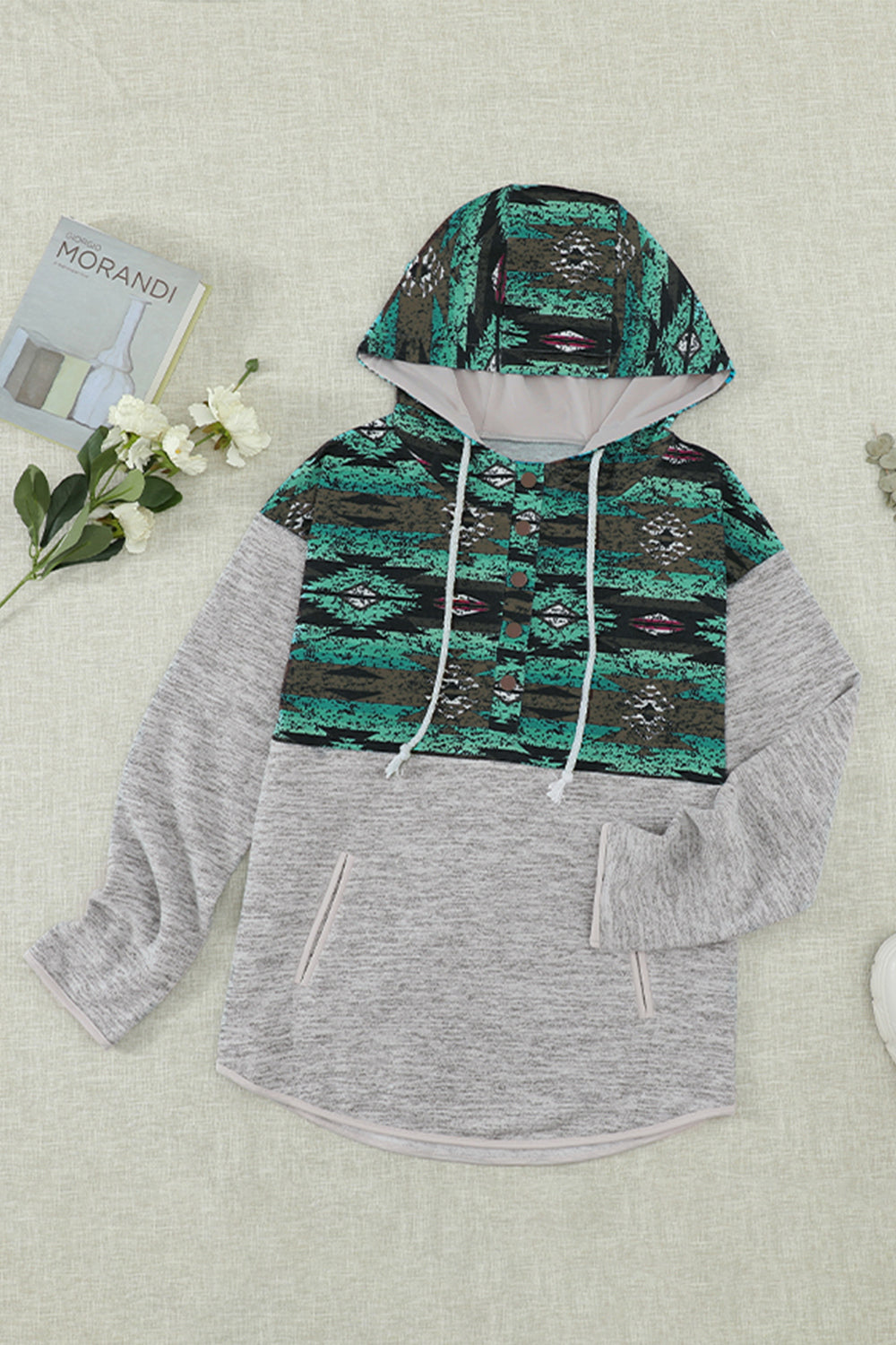 Ghost Print Dropped Shoulder Hoodie BLUE ZONE PLANET