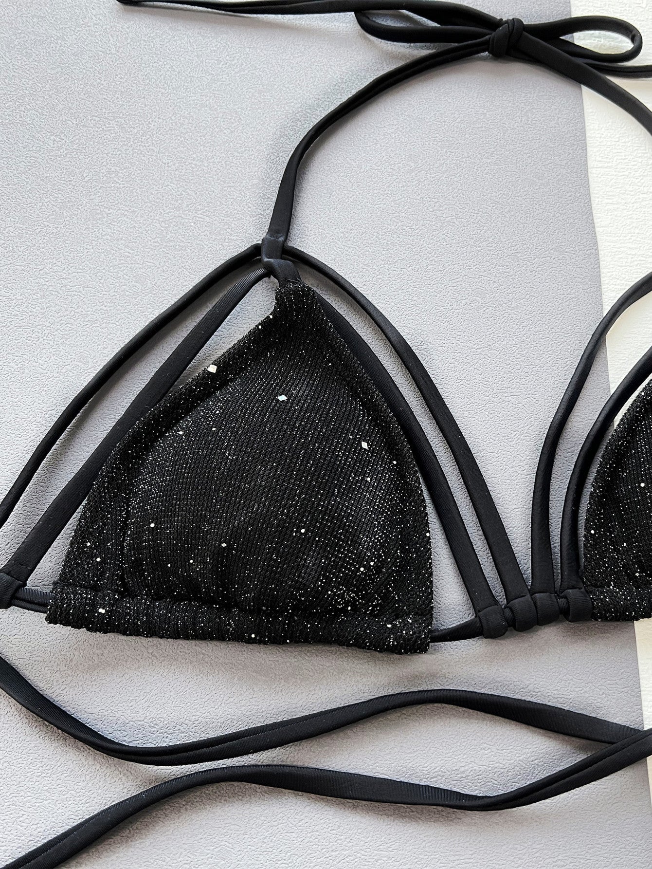 Glitter Halter Neck Strappy Two-Piece Bikini Set BLUE ZONE PLANET