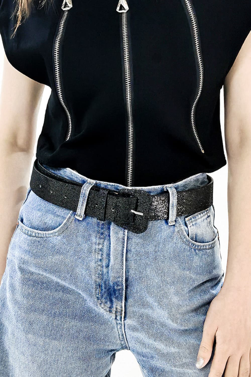 Glitter PU Leather Belt BLUE ZONE PLANET