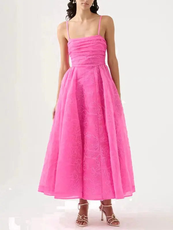 Grace's Jacquard Spaghetti Strap Bandeau Waist Maxi Prom Dress kakaclo