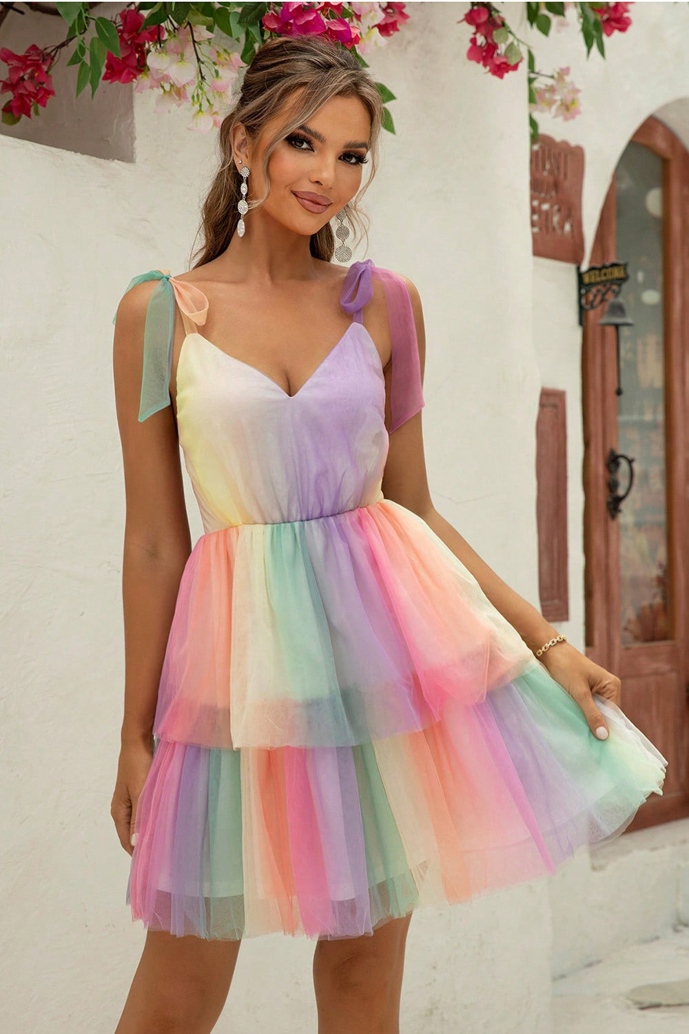 Gradient Tie-Shoulder Layered Dress BLUE ZONE PLANET