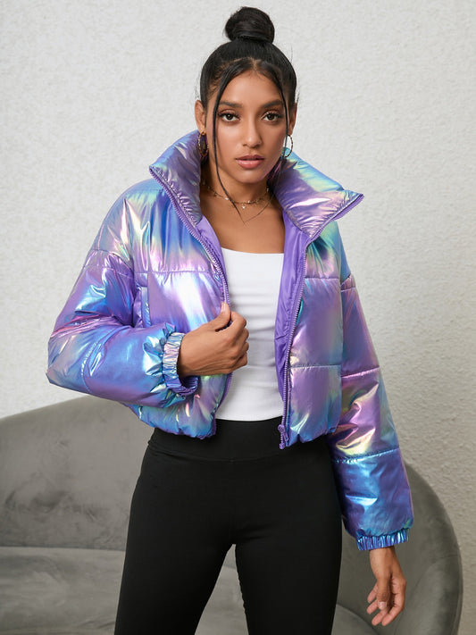 Gradient Zip-Up Collared Puffer Jacket BLUE ZONE PLANET