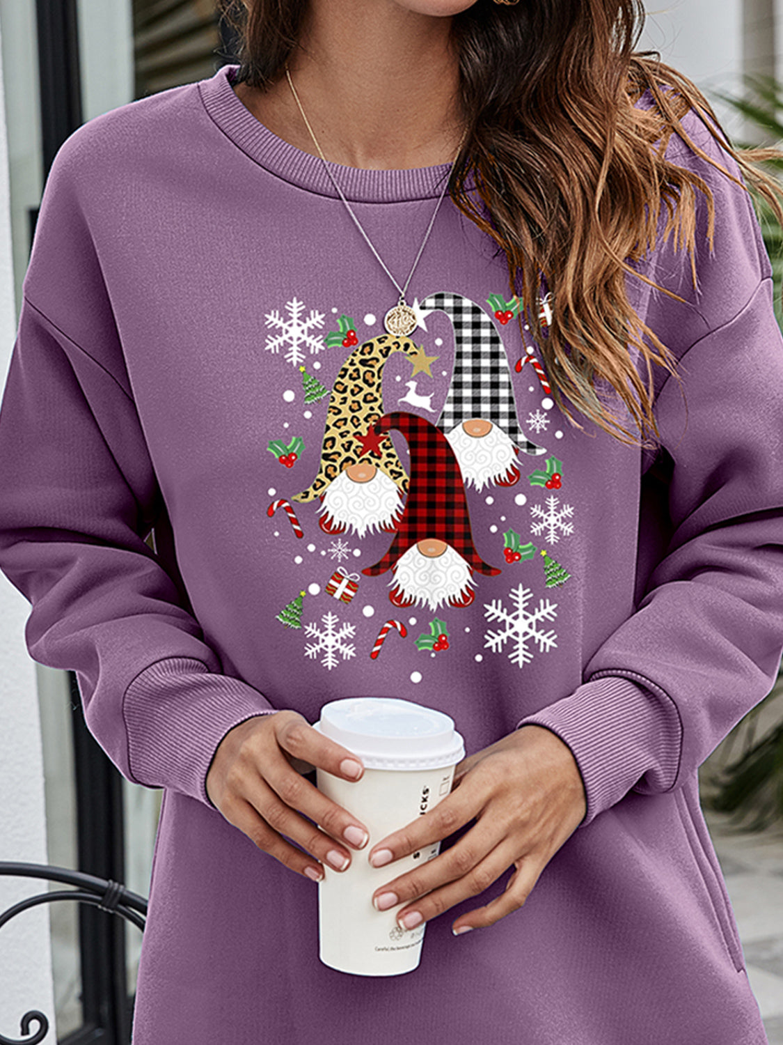 Graphic Round Neck Dropped Shoulder Sweatshirt BLUE ZONE PLANET