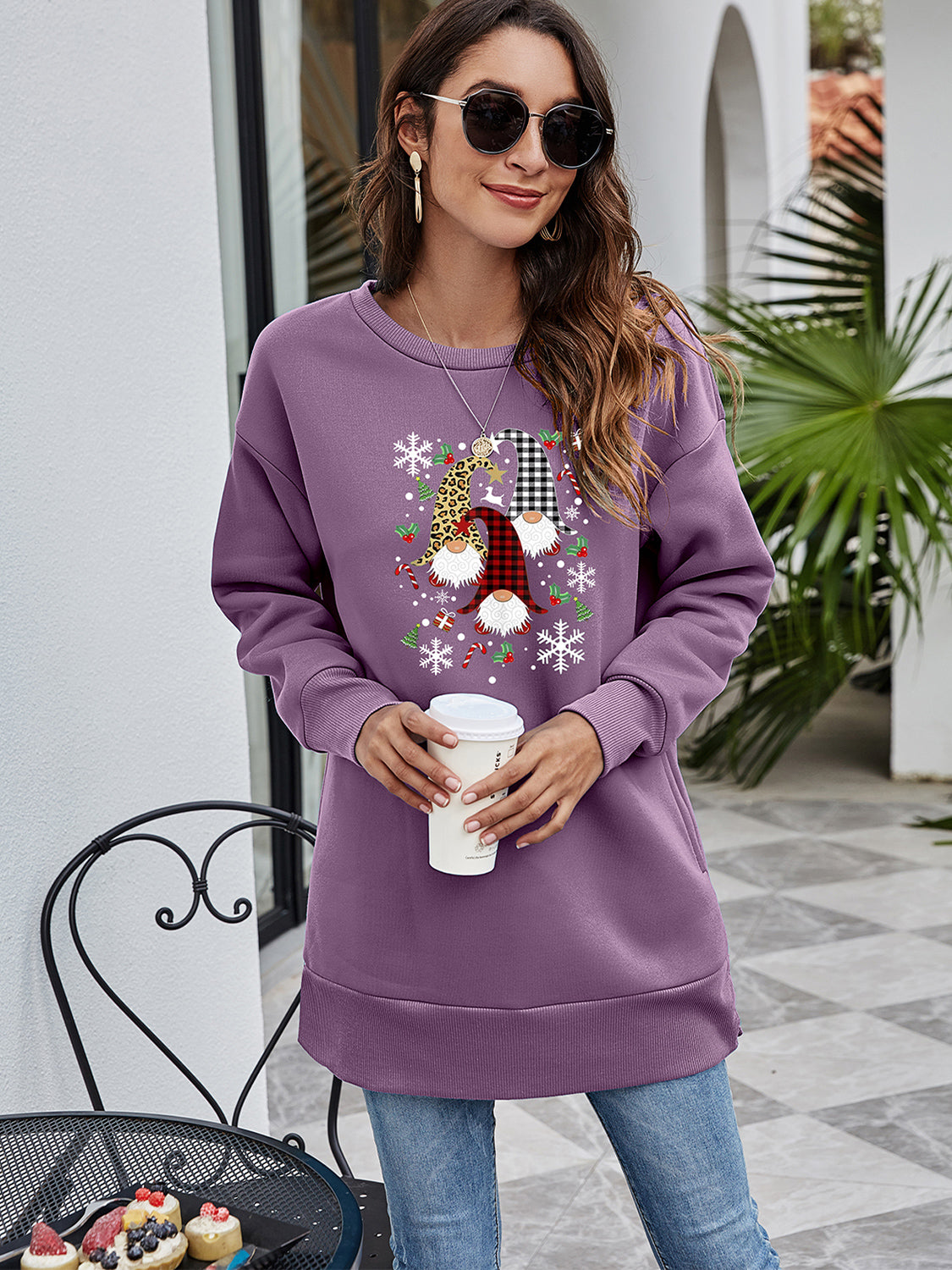 Graphic Round Neck Dropped Shoulder Sweatshirt BLUE ZONE PLANET