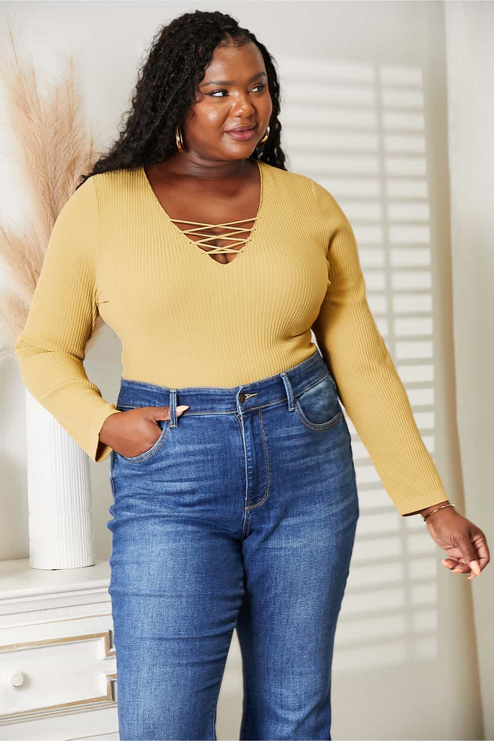 HEYSON All About Details Full Size Ribbed Bodysuit Banana Yellow BLUE ZONE PLANET