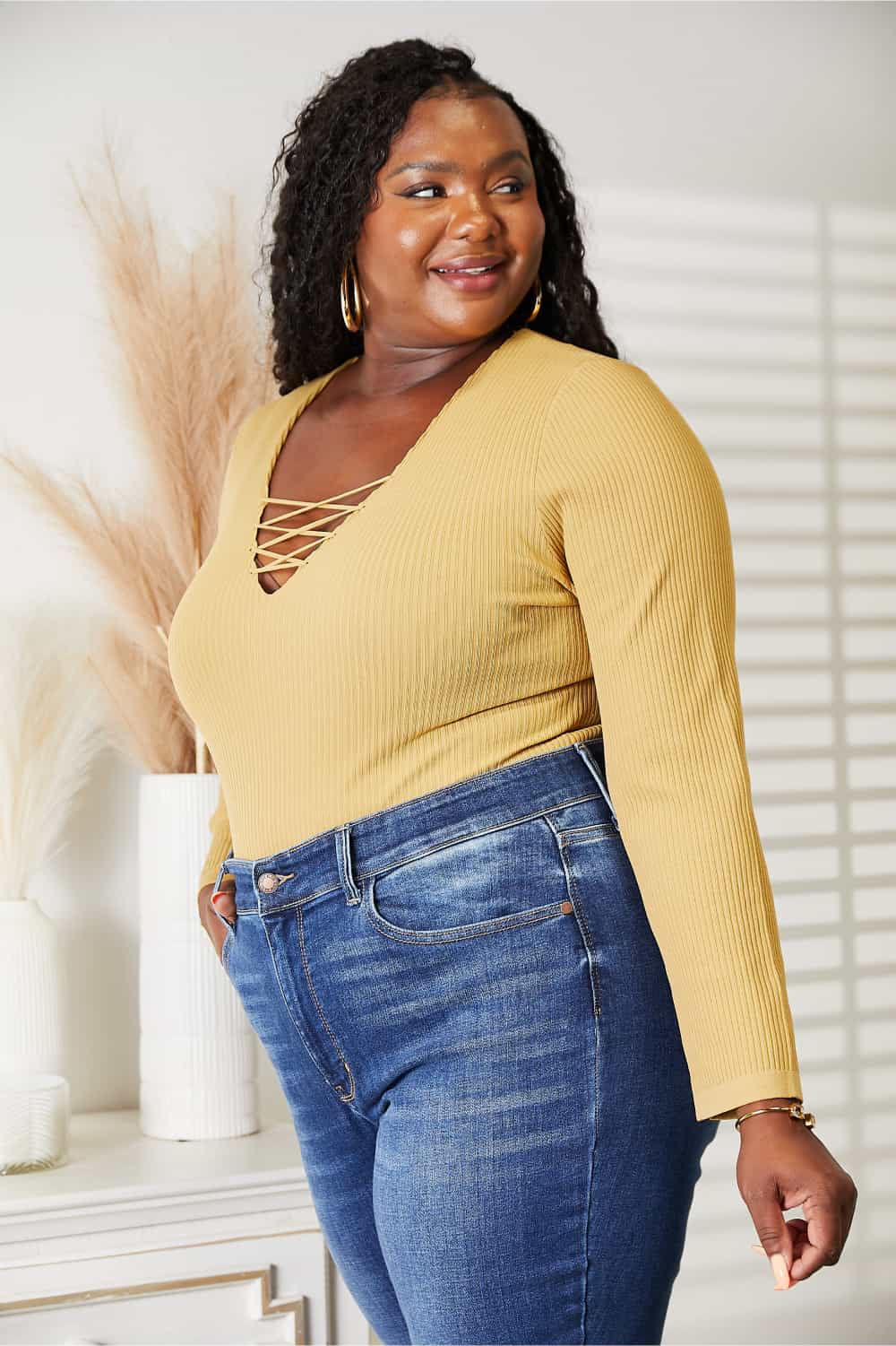 HEYSON All About Details Full Size Ribbed Bodysuit Banana Yellow BLUE ZONE PLANET