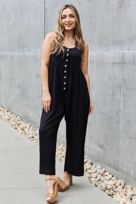 HEYSON All Day Full Size Wide Leg Button Down Jumpsuit in Black BLUE ZONE PLANET