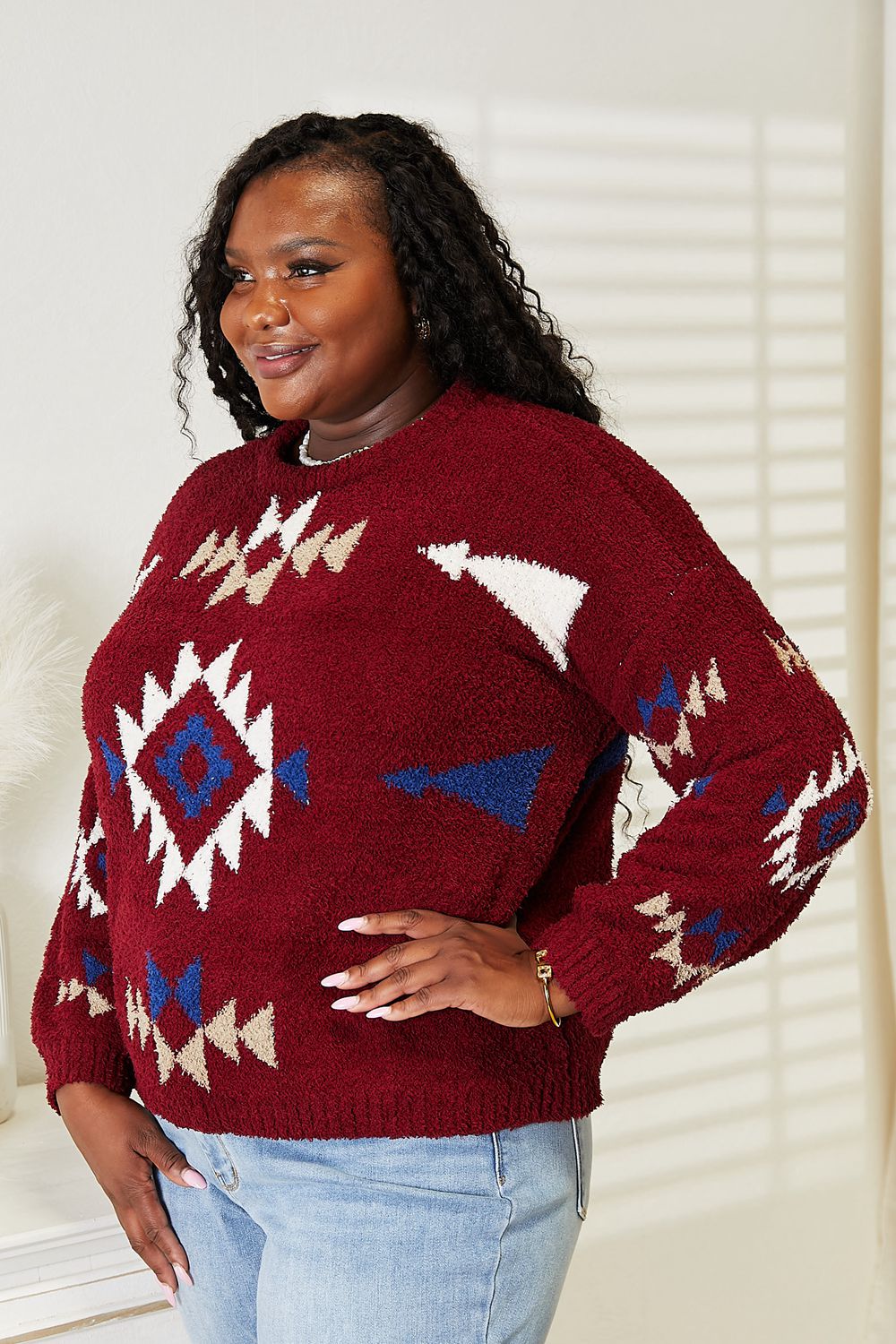 HEYSON Full Size Aztec Soft Fuzzy Sweater BLUE ZONE PLANET